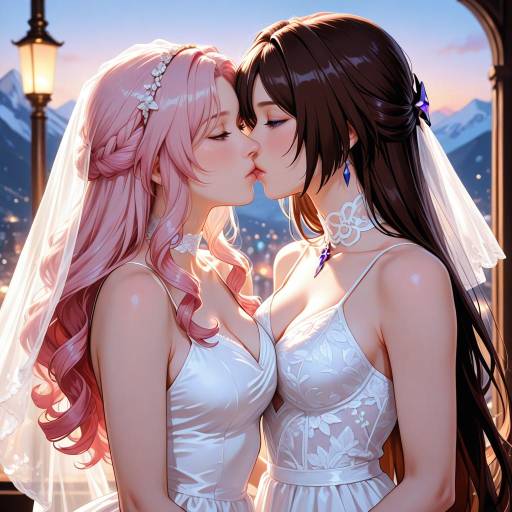 Romantic Wedding Kiss Between Brides