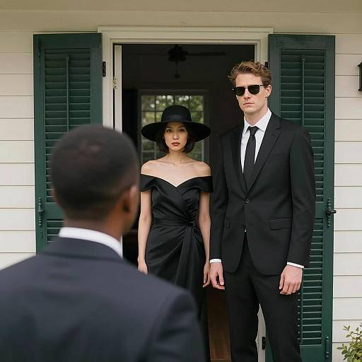 Three People in Front of a House