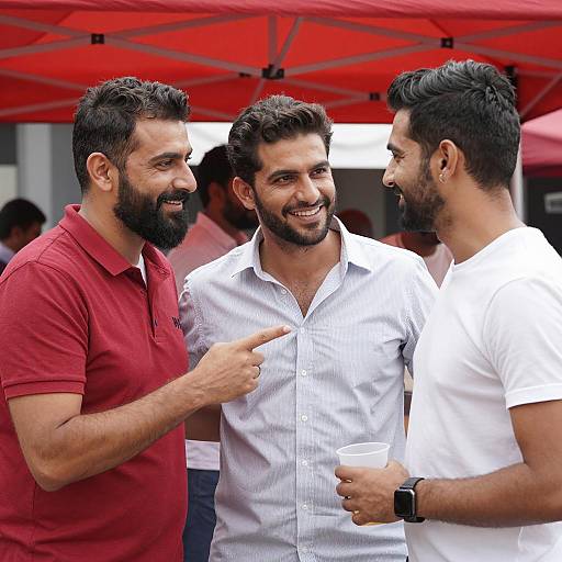 Outdoor Gathering Under a Red Canopy