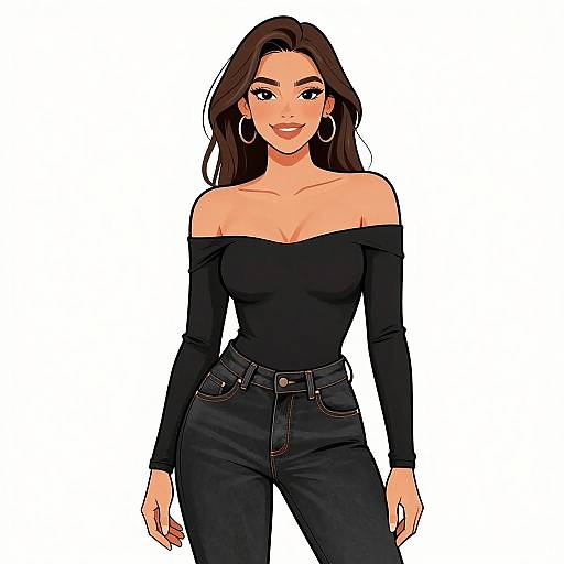 Smiling Woman in Black Fitted Outfit