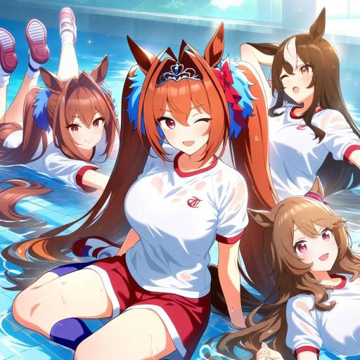 Playful Horse Girls in Wet Outfits