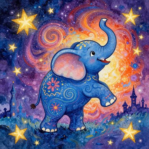 Whimsical Cosmic Elephant Dance