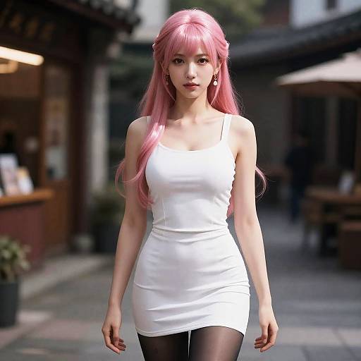 Photorealistic Pink-Haired Street Fashion Portrait