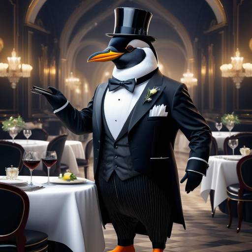Penguin Waiter in Elegant Tuxedo