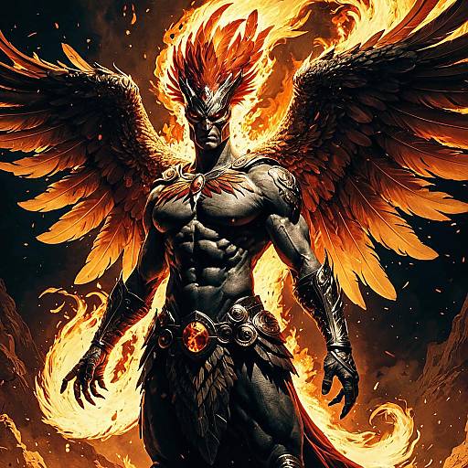 Fiery Phoenix Human Figure with Burning Wings