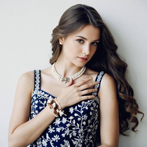 Elegant Young Woman in Blue Embroidered Dress