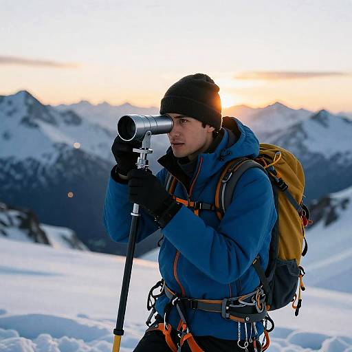 Rangefinder Portrait of Alpine Sunrise Mountaineer