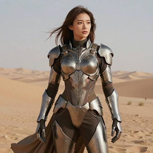 Woman in Futuristic Armor in Desert