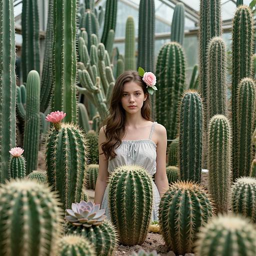 Hyper-Realistic Woman Amidst Cacti