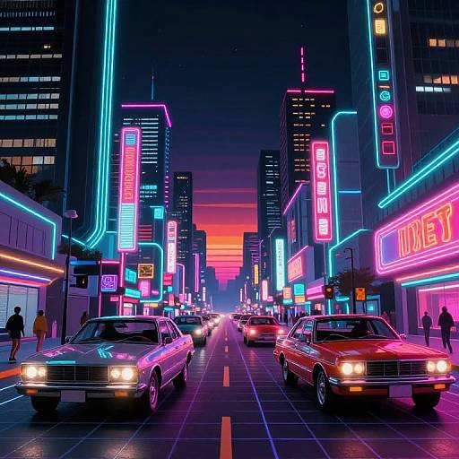 80s Retro-Futuristic Neon Cityscape