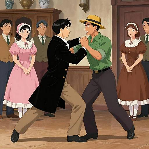 Dynamic Dance Fight in Vintage Setting