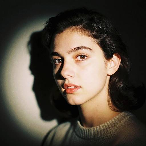 Portrait of Young European Woman in Spotlight