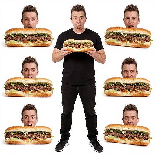 Man Eating Meatball Sub Full Body