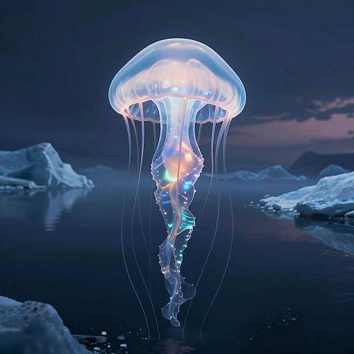 Bioluminescent Alien Jellyfish on Icy Planet