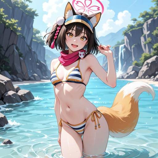 Cute Fox Girl in Swimwear Illustration