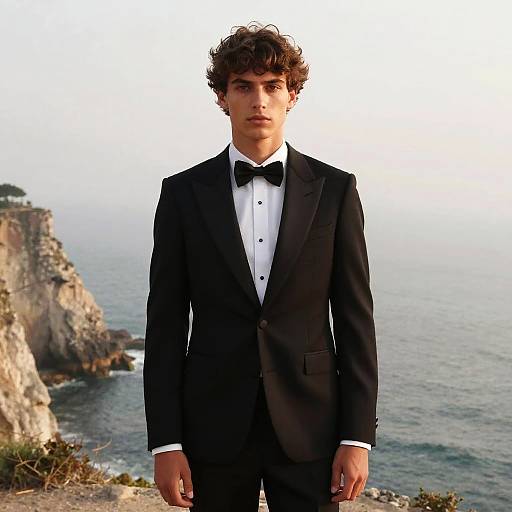 Textured Hair Tuxedo on Seaside Runway