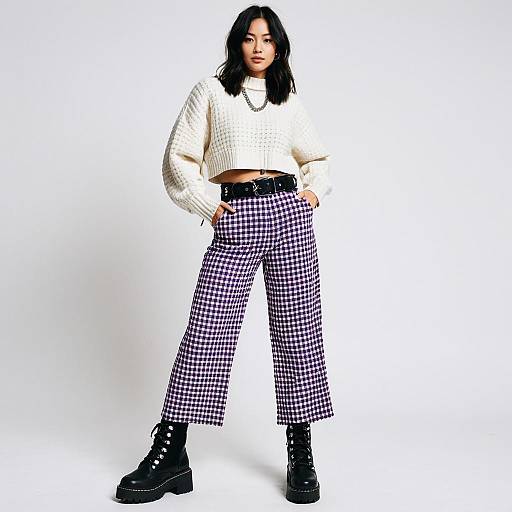 Casual Streetwear Woman in Cropped Cream Sweater