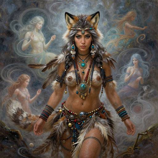 Furry Shaman Woman with Spirits