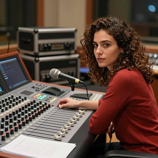 Woman at Recording Console in Red