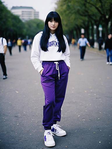 Asian Woman in Violet Beuregarde Inspired Costume Outdoors