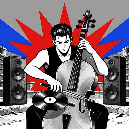 Brooding Cellist in Ancient Amphitheater