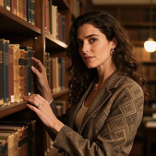 Confident Woman in Vintage Library