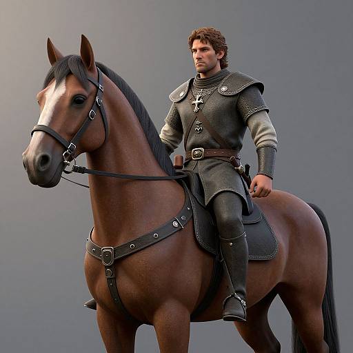 3D Medieval Man with Horse Render