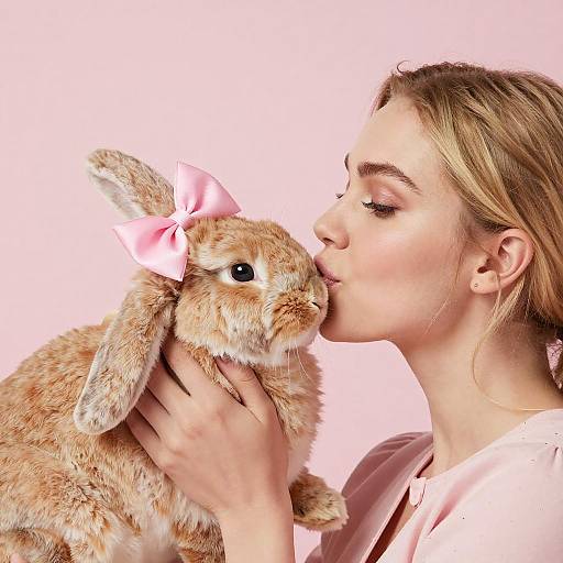 Blonde Woman Kissing Fluffy Bunny