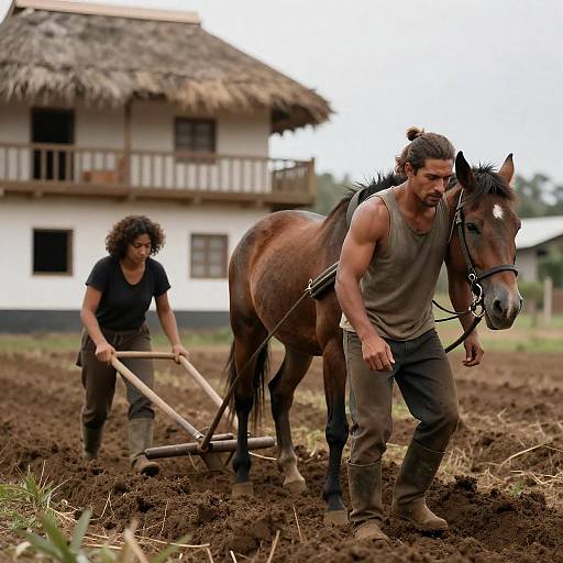 Farmers Working Hard in Rural Landscape
