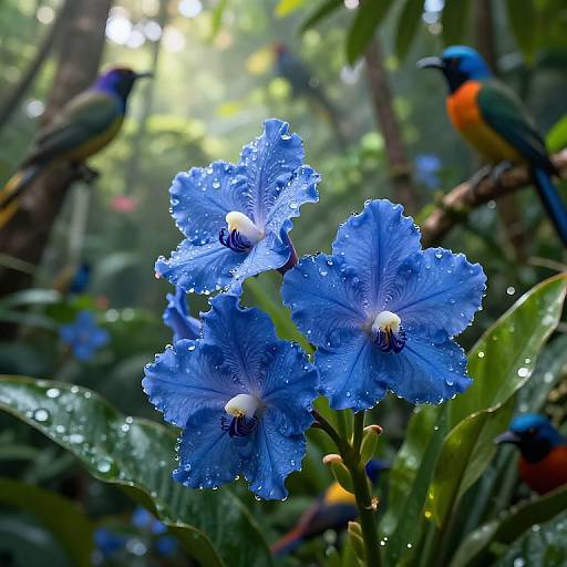 Vibrant Blue Tropical Flowers in Rainforest