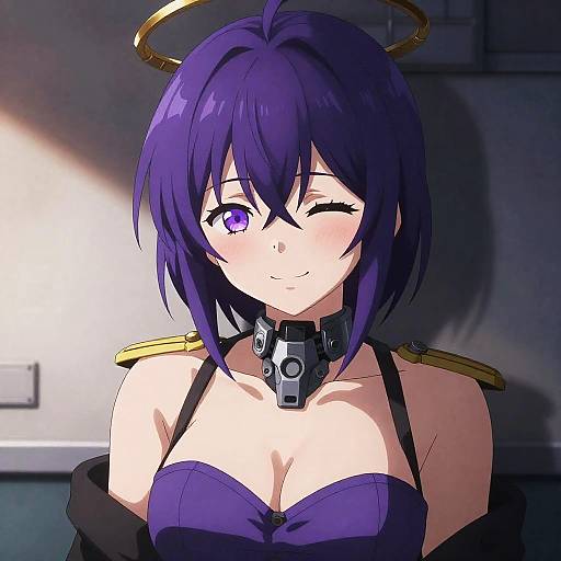 Anime Girl with Purple Hair and Mechanical Halo