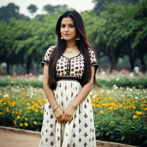 Young Woman in Floral Frock Dress Outdoors