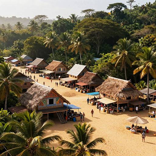Bustling Tropical Island Market Scene