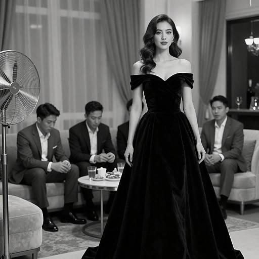 Elegant Woman in Luxurious Black Velvet Gown