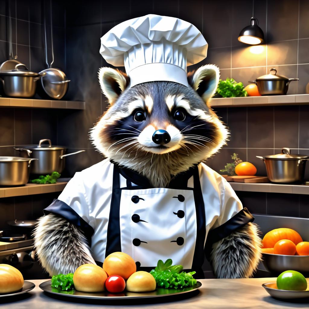 Elegant Chef Raccoon Digital Painting