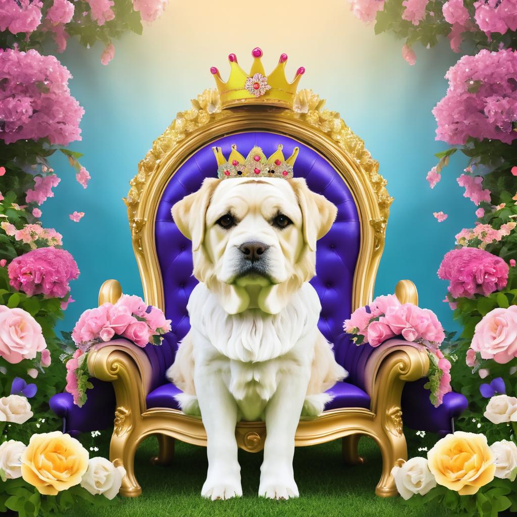 Regal Pup on a Floral Throne