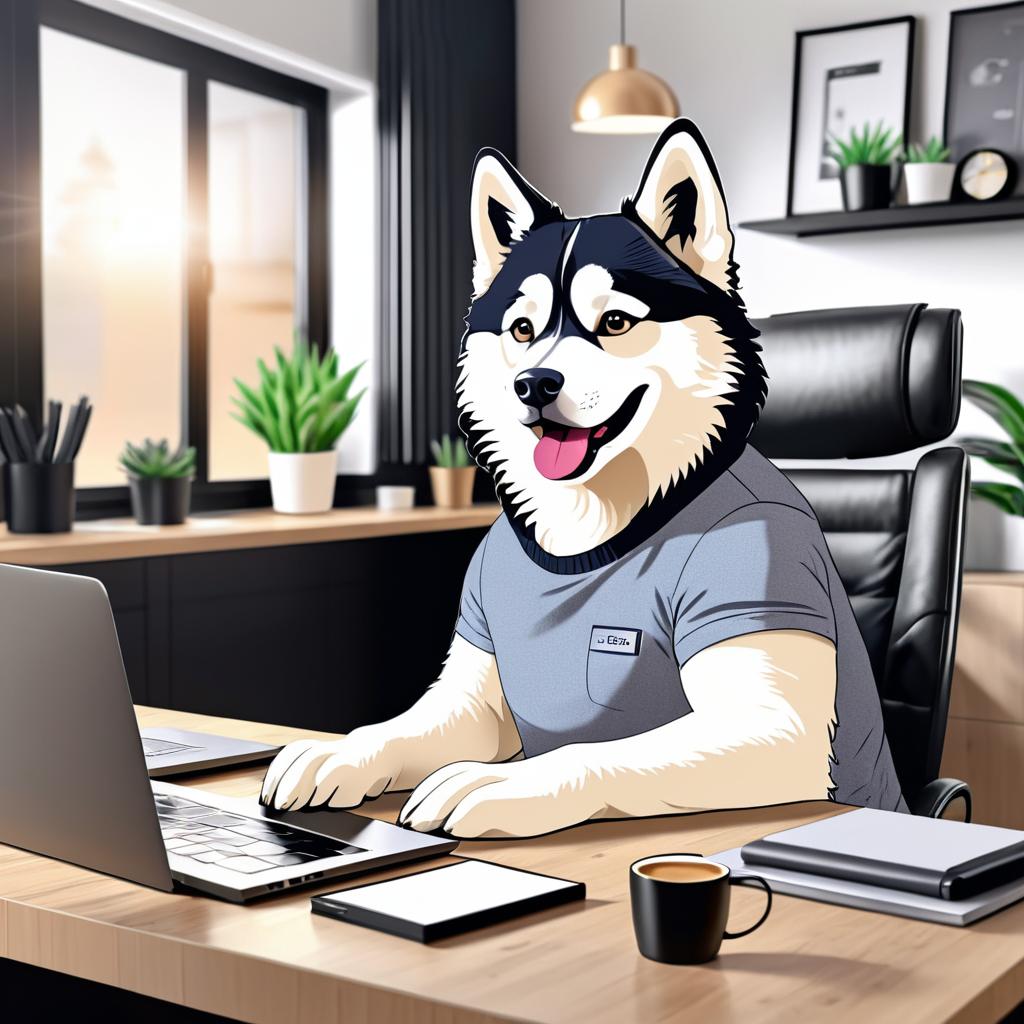 Sarcastic Husky Working from Home