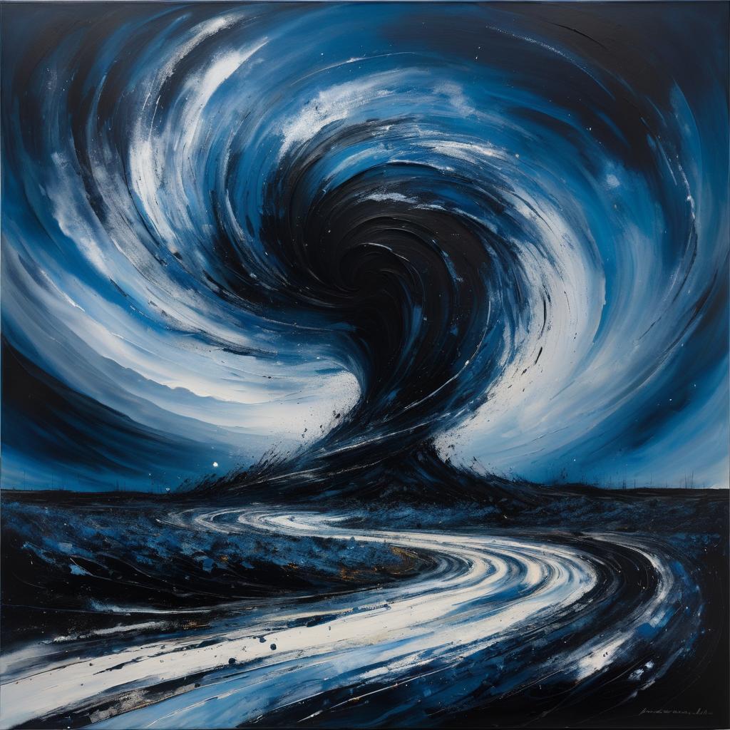 Abstract Tornado in Dark Blues and Blacks