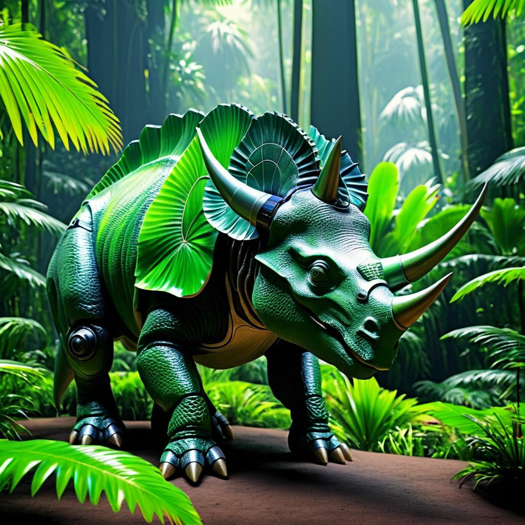 Robotic Triceratops in Tropical Rainforest