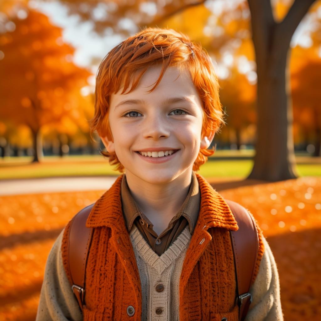 Freckled Boy in Autumn Park Portrait