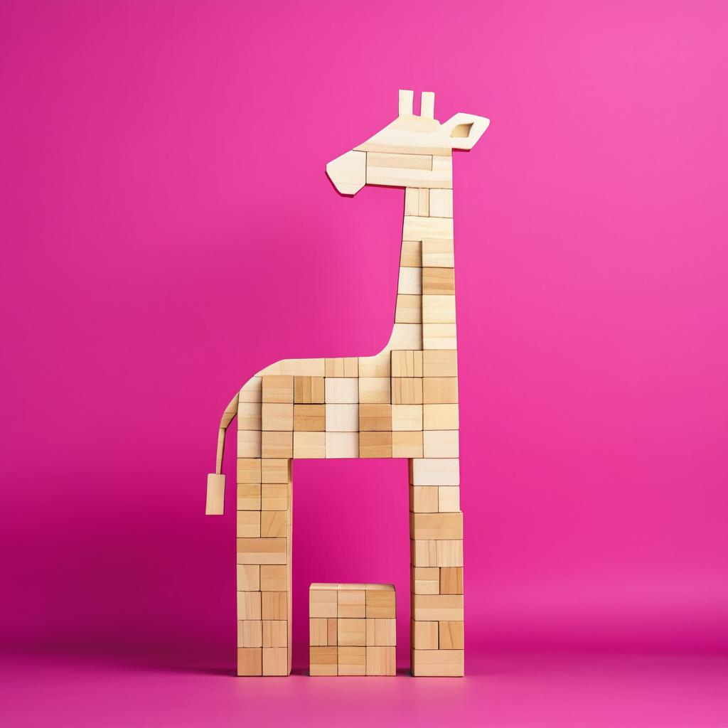 Wooden Block Giraffe on Fuchsia Canvas