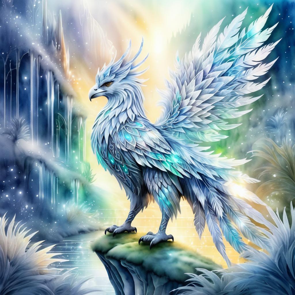 Luminous Silver Griffin in Magical Valley