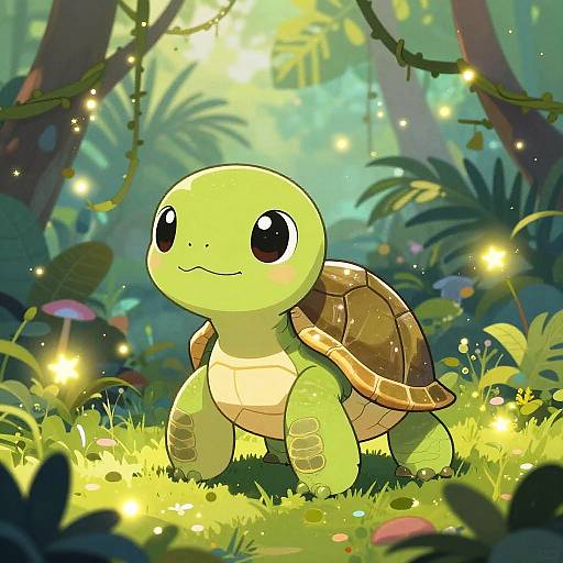 Cute Baby Turtle in Lush Rainforest