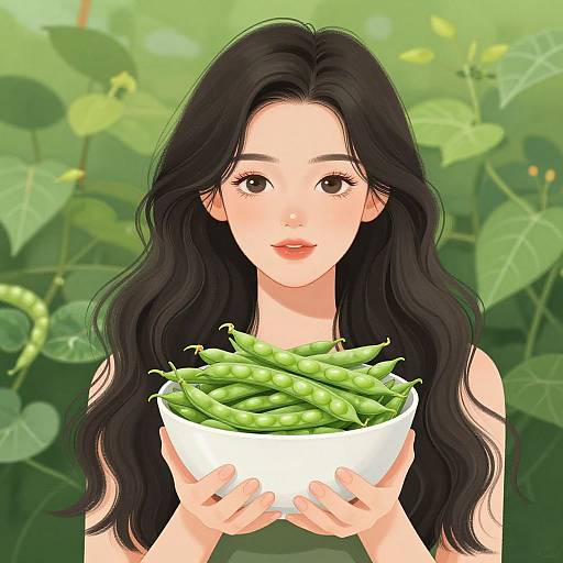 Vibrant Woman with Green Runner Beans