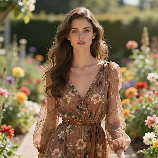 Elegant Vintage Dress in Vibrant Garden