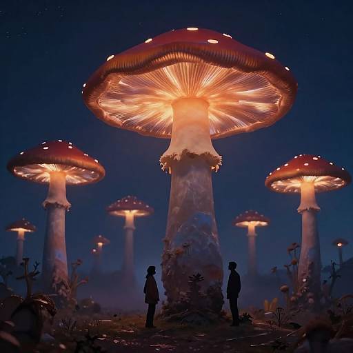 Surreal Floating Mushroom Islands at Night