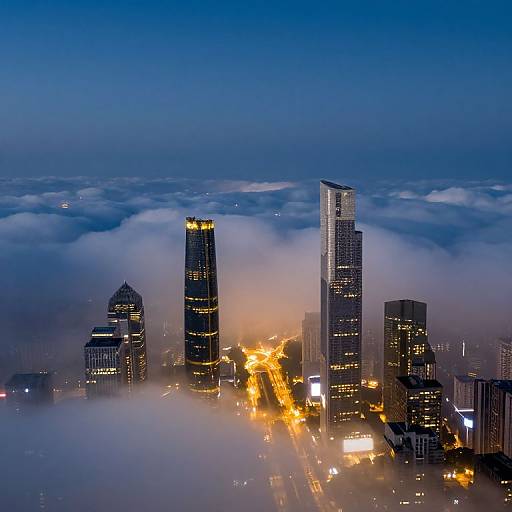 Golden City Lights Amidst Twilight Clouds