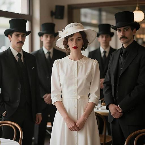Elegant Woman in Dimly Lit Café Scene