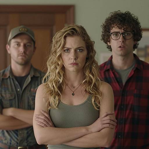 Three Individuals in a Colorful Room