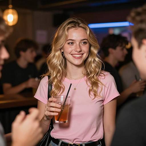 Young Woman in Dimly Lit Bar Scene